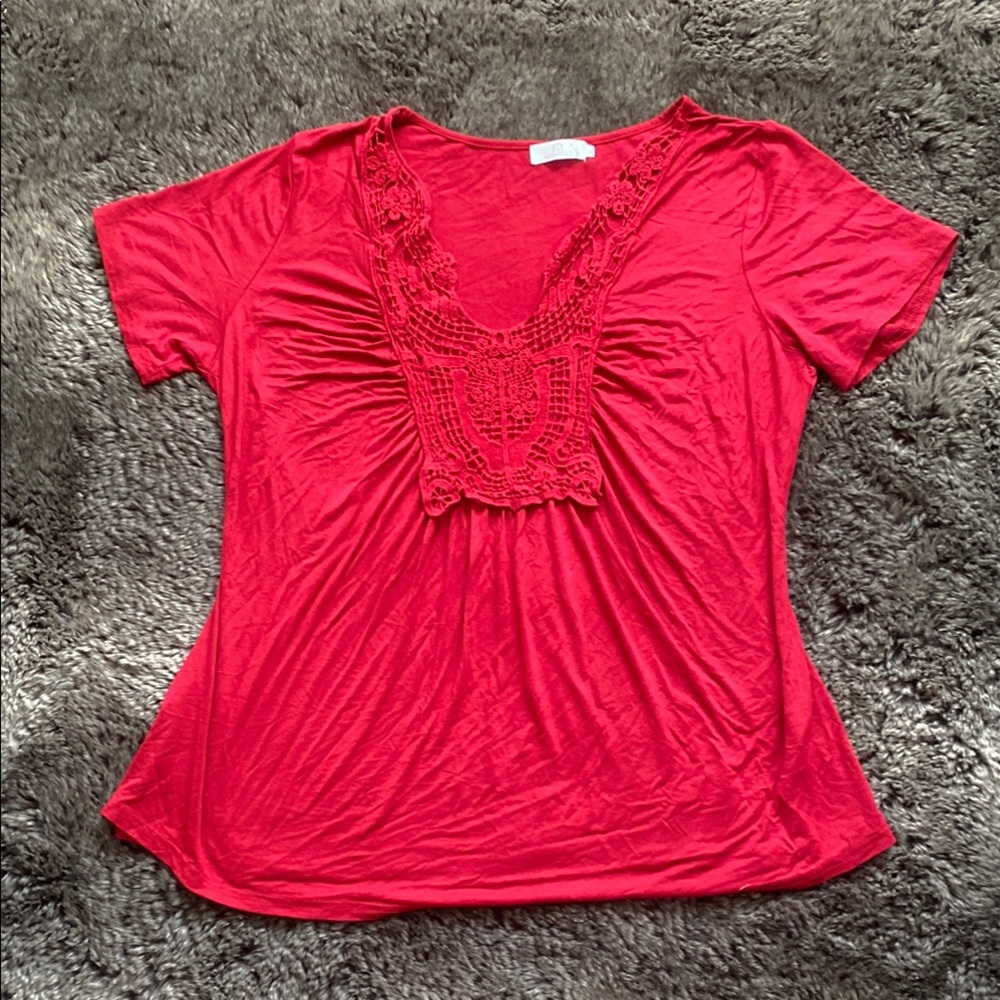 Red Lace Detail Women's Top